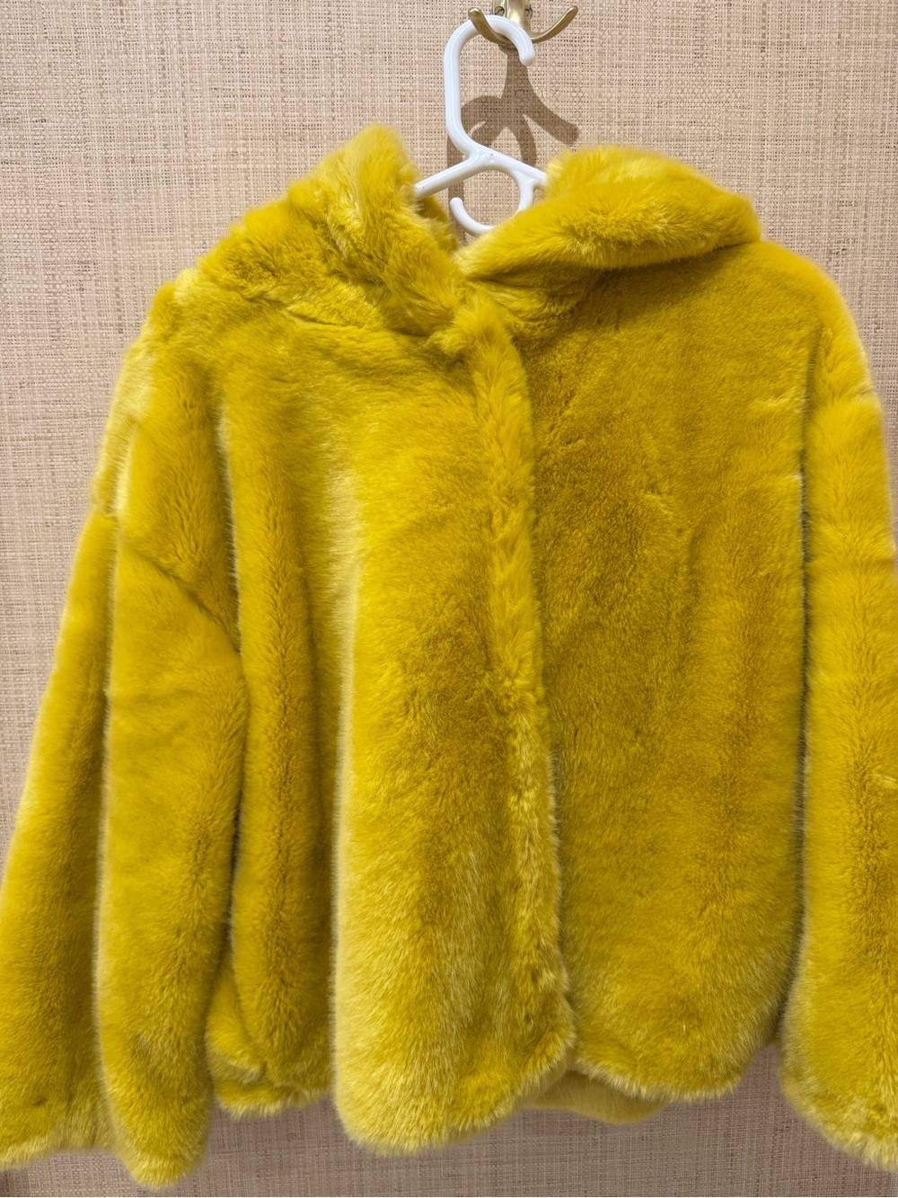 Zara Plush Hooded Teddy Jacket - Bright Yellow